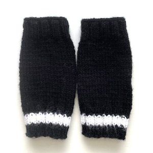 Black and White Hand Knit Fingerless Mittens